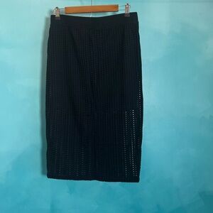 Fabletics Black Eyelet Knit Midi Pencil Skirt